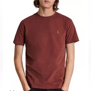 All Saints Clash Burgundy Waffle Short Sleeve Shirt - Size Large